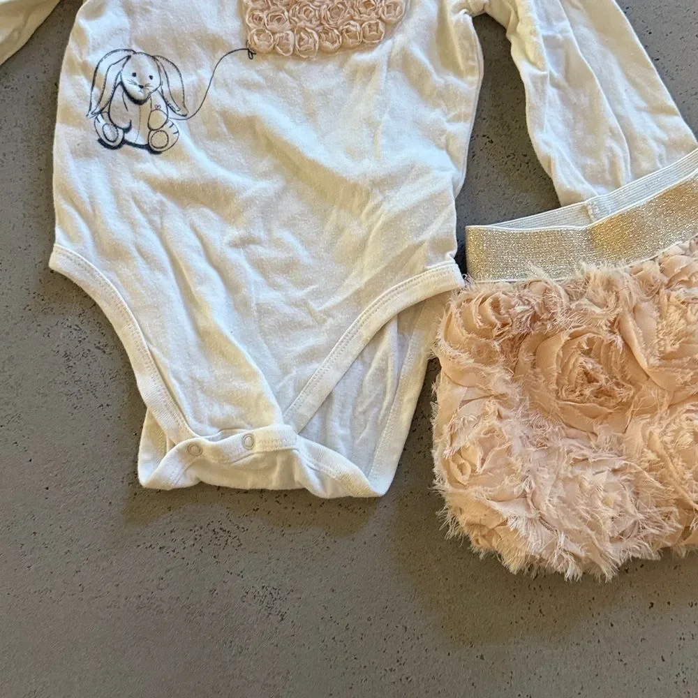 Children’s place white Pink Floral skirt set 12-18M - Picture 2 of 3